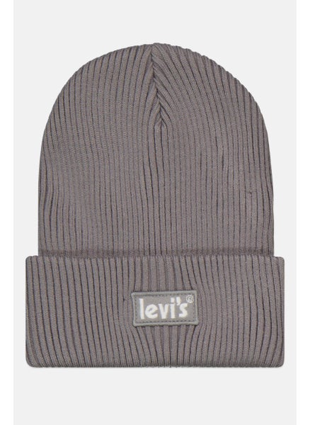 Buy Men Brand Logo Knitted Beanie, Grey in Saudi Arabia