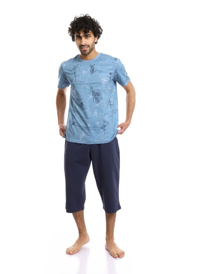 Buy Red Cotton-  Men's summer pajamas T-shirt and pants-light blue in Egypt