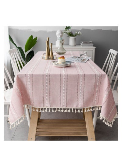 Buy Pure Color Striped Tassel Tablecloth Table Pad in Saudi Arabia