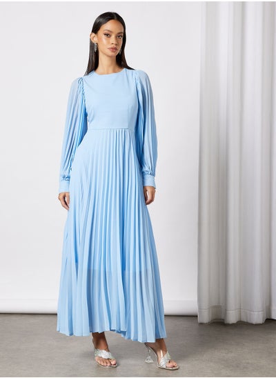 Buy Pleated Long Sleeve Maxi Dress in UAE