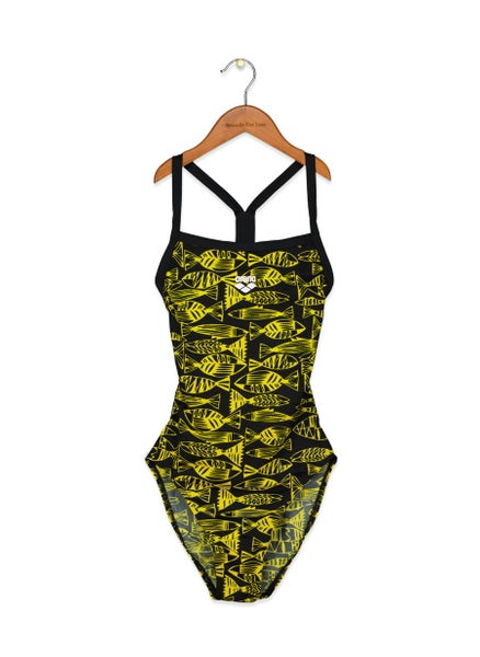 اشتري Women Graphic Print One Piece Swimwear, Black and Yellow في السعودية