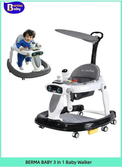 Buy 3 in 1 Baby Walker With Parent Push Handle Adjustable Height Multifunction and Big Comfortable Seat Cushion, Detachable Trampoline Mat for Infants & Children Black in Saudi Arabia