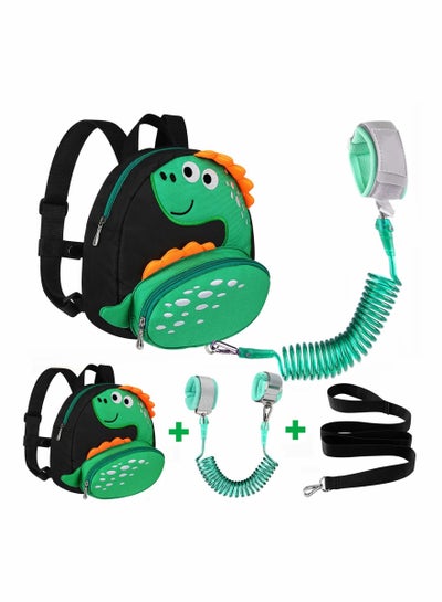 Buy Toddler Backpack Harness with Safety Leash, Cute Dinosaur Harnesses with Kids Anti Lost Wrist Link, Mini Child Schoolbag with Wristband Tether Strap and Protection Leashes for Baby boys (Black) in Saudi Arabia
