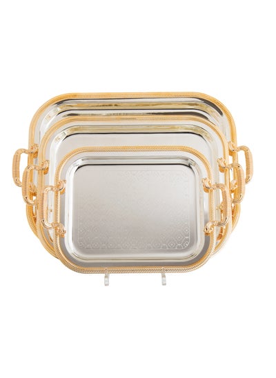 Buy Rectangular metal serving tray set silver and gold in Saudi Arabia