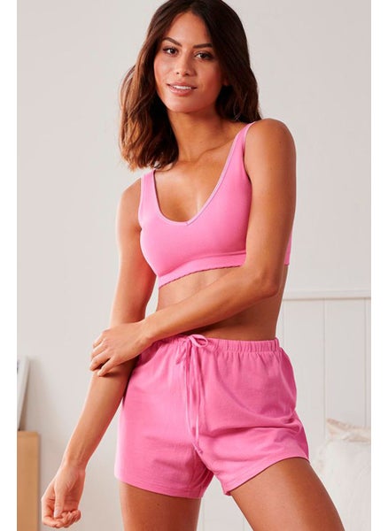 اشتري Women Regular Fit Drawstring Plain Short, Pink في الامارات