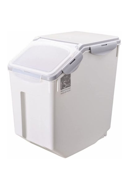 اشتري Food Container Set - Rice Storage Container, Household Rice Barrel Cereal Dispenser Double Seal Design Dog Pet Food Storage Box with Measuring Cup BBA Free 15KG في الامارات