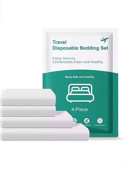 Buy 4 PCS Breathable And Lightweight Disposable Bed Sheet Set  Ultimate Travel Bedding Set With 1 Quilt Cover  1 Sheet  And 2 Pillowcases  Perfect For Travel  Business Trips  Spa  And Hotel Stays White in UAE