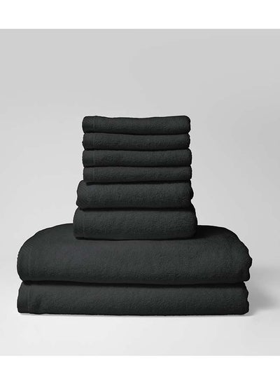 اشتري 8 Pieces Set by La'Marvel, Black 600 GSM 100% Cotton Hotel Towels في السعودية