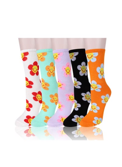 اشتري Womens Girls Socks, 5 Pairs Summer Novelty Funny Smiley Socks Colorful Crazy Cute Floral Animal Food Cotton Dress Socks Gifts في السعودية