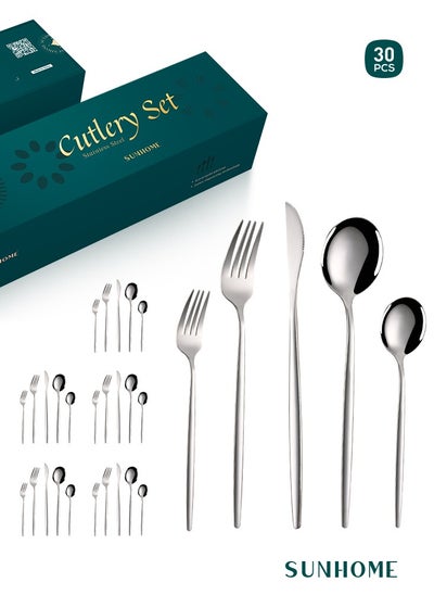 اشتري SUNHOME 30-Piece Stainless Steel Cutlery Set Silver في السعودية