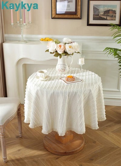 Buy White Nordic linen cotton round tablecloth is suitable for family dinner and picnic in Saudi Arabia