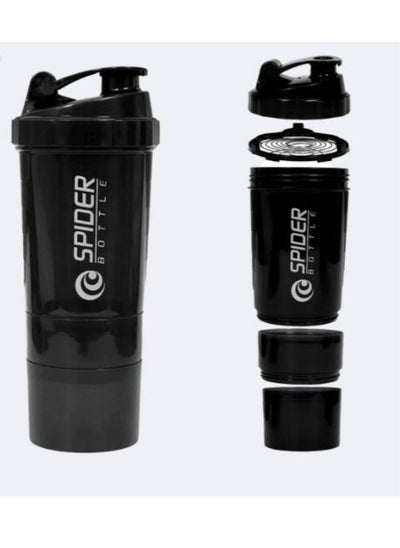 Buy Protein Shaker Bottle with Non Slip 3 Layer Twist Off - Black, 500 ml in Saudi Arabia