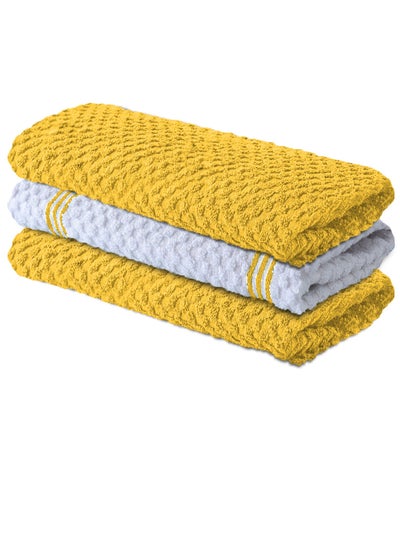 Buy Infinitee Xclusives Premium Kitchen Towels – Pack of 3, 100% Cotton 38cm x 64cm Absorbent Dish Towels - 425 GSM Tea Towel, Terry Kitchen Dishcloth Towels- Yellow Dish Cloth for Household Cleaning in UAE