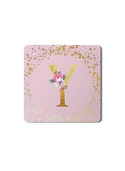 اشتري Designer Leather Coasters Mat for Beverage Drinks- Custom Monogram Initial Letter Floral Pattern Alphabet - Y (Pink) في الامارات