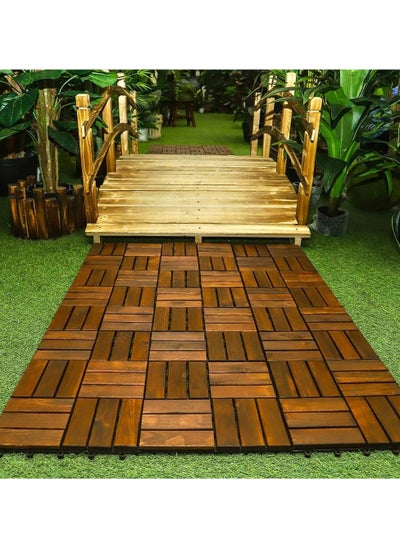 Buy LINGWEI 10pcs Wooden Floor Tiles Interlocking Decking Tiles Brown 31x31x3 in UAE