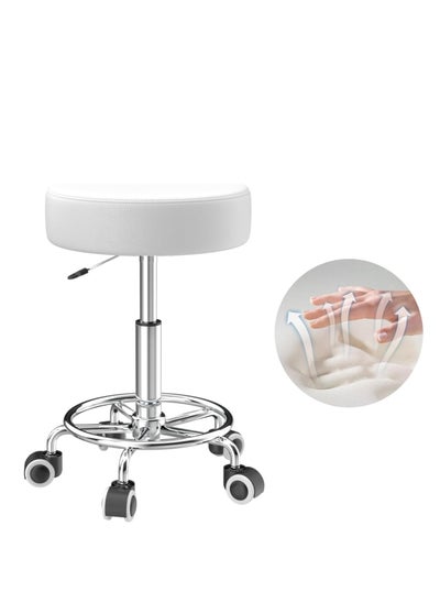 Buy Stool Height-Adjustable 43 cm - 57 cm, Rolling Stool with Footrest for Relaxing the Body, Compact, Comfortable and Lightweight PU Leather Stool with Wheels, Swivel Stool, Work Stool, Hairdressing in Egypt