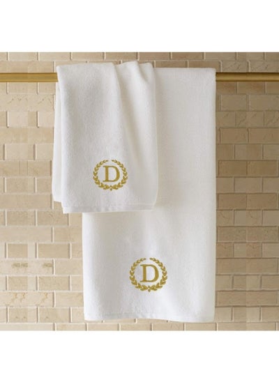 Buy Embroidered For You (White) Luxury Monogrammed Bath Towel (70 x 140 Cm-Set of 1) 100% cotton, Highly Absorbent and Quick dry, Classic Hotel and Spa Quality Bath Linen-600 Gsm (Golden Letter D) in UAE