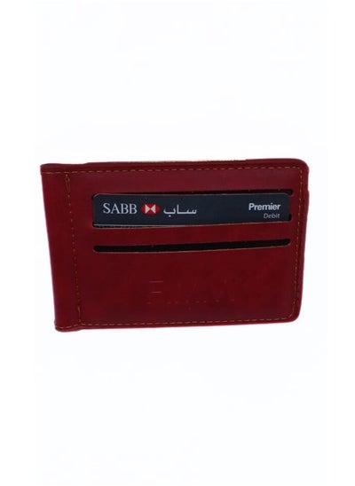 Buy A modern bi-fold leather wallet for women and men, dark RED in Saudi Arabia