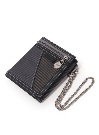 Buy Vintage Men Tri-fold Wallet Casual Canvas Purse Cards Holder with Chain in Saudi Arabia