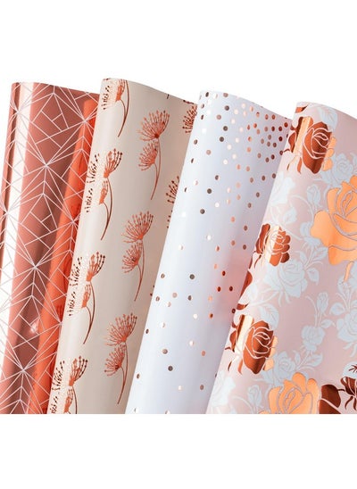 اشتري Wrapping Paper Sheet 12 Sheets Rose Gold Floral Design Folded Flat For Wedding Birthday Celebration Party Present Packing 19.7 Inch X 30 Inch Per Sheet في الامارات