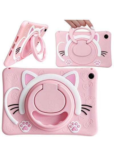 Buy Case Compatible with Samsung Galaxy Tab A9 8.7 Inch 2023 Cover, Cute Cat Kids Case with 360° Rotating Handle Kickstand Shockproof Rugged Heavy Duty Kids Friendly Tablet Cover, Pink in UAE