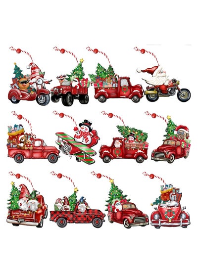 Buy 24 Piece Santa Claus Wooden Truck Christmas Tree Ornaments in UAE