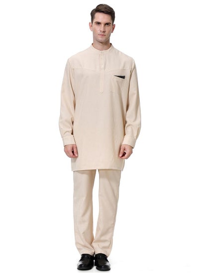 اشتري Muslim Arab Men Thobe Thawb Kaftan Suit Khaki في السعودية