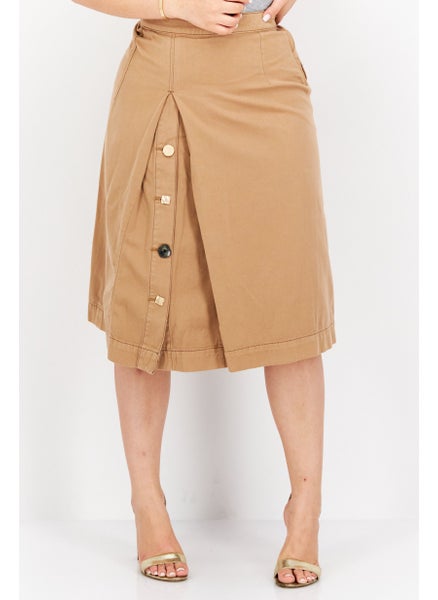 Buy Women Washed Denim Midi Skirt, Brown in UAE