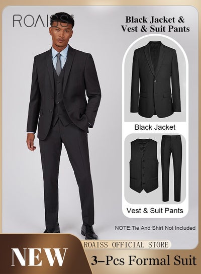 Buy 3 Pieces Business Casual Suit Set for Men Classic Slim Fit 2 Buttons Jacket Vest Pants Formal Sets for Male with Lapel Collar and Single-Breasted Buttons in UAE