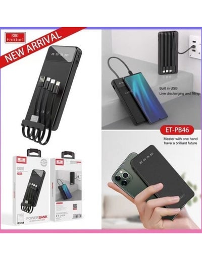 اشتري 10000 mAh Power Bank with 4 Wire In-Built Charging Cable And LCD Display Black في الامارات