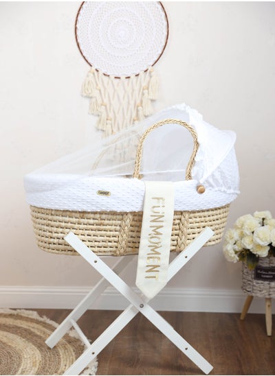 Buy Moses basket white color with foldable stand in Saudi Arabia