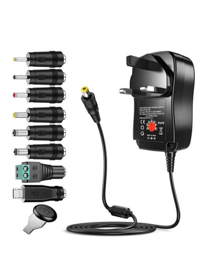 اشتري Universal 30W 3V 4.5V 5V 6V 7.5V 9V 12V AC Adapter Switching Power Supply Charger PSU with 8 Selectable Adaptor Tips for 3V-12V Household Electronics and LED Strip - 2000mA Max في السعودية