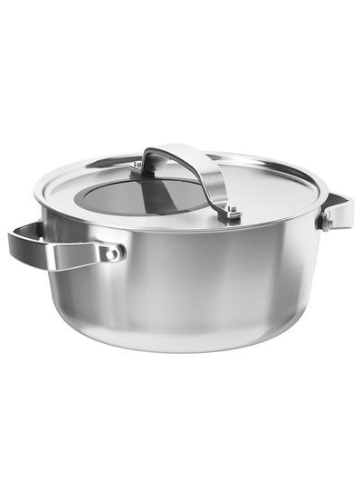 Buy Pot With Lid Stainless Steel And Grey 4 L in Saudi Arabia