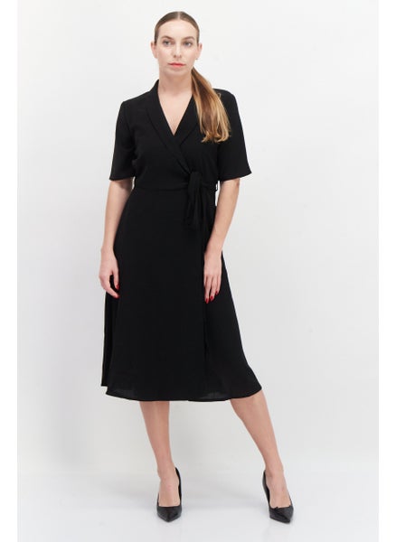 Buy Women Solid Wrap Dress, Black in Saudi Arabia