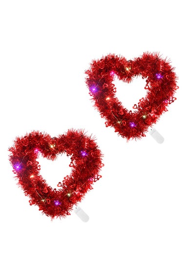 اشتري Heart Shaped Wreaths, 2 Pcs Handmade Artificial Decorative Wreath, Red Heart Wreath with LED Lights for Front Door Decor Wedding Proposal Engagement Party في الامارات