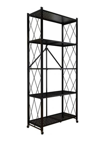 Buy Foldable Storage 5 Tier Rack Shelf Kitchen Storage  Rack Storage Organizer Storage Shelves Black 162*71cm in UAE