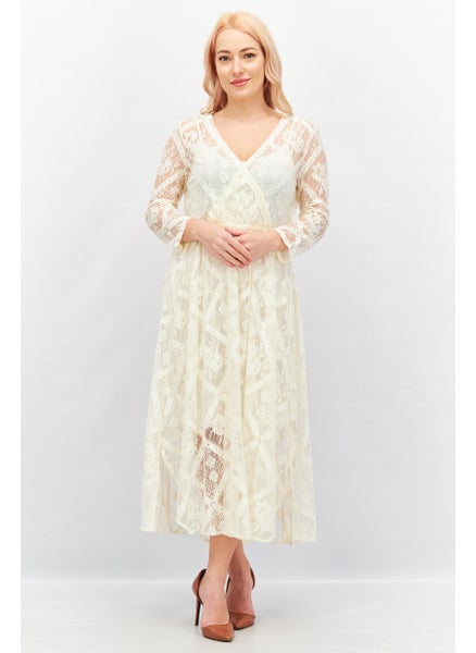 Buy Women Eyelet Maxi Dress, Ivory in UAE