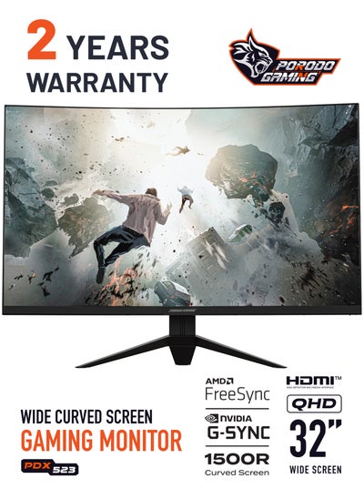 Buy 32 inch Gaming Monitor Curved QHD Monitor MT9800 Solution 180Hz refresh rate, Nvidia G-Sync with RGB light Black in UAE