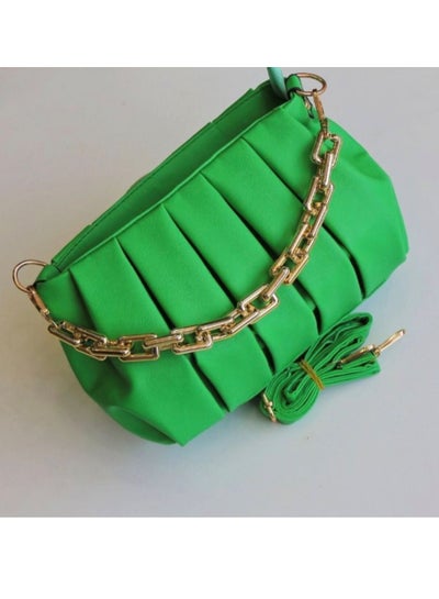 Buy A luxurious women's leather bag in mint green color and a golden metal handle in Egypt
