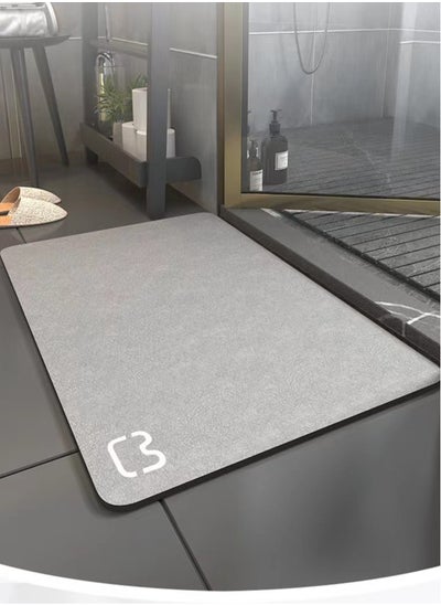 Buy 1-Piece Bath Rug Water Absorbent Anti-Slip Kitchen Bedroom Mat Diatom Mud Grey 60x40 cm in UAE