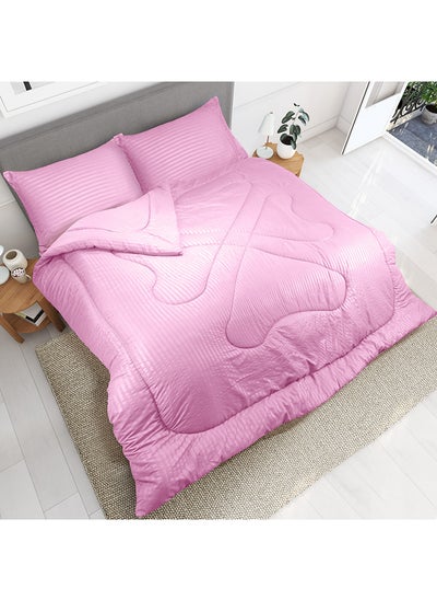 Buy Hotel Linen Klub Down Alternative Comforter  Set -Ultra Soft Brushed Stripe Microfiber Fabric, 200GSM Soft Fibersheet Filling, Size :Single 160 x 200cm , Color: Pink in UAE