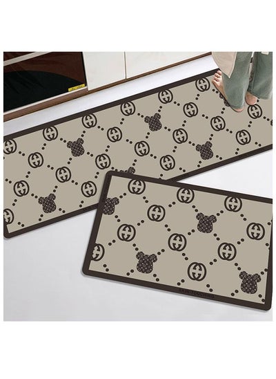 Buy 2-Piece Fashion Cartoon Bear Floor Mat Crystal Velvet Water And Oil Absorbent Kitchen Mat Door Mat Bathroom Corridor Entrance Non-slip Super Absorbent Quick-drying Non-slip Mat 50x160CM+50x80CM in UAE