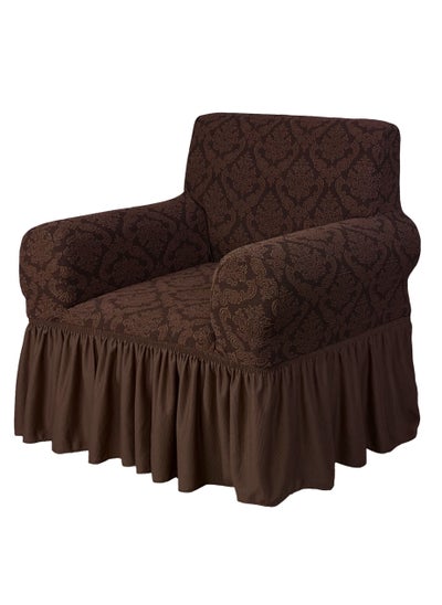 Buy Jacquard Fabric Stretchable One Seater Sofa Cover Chocolate Brown in UAE