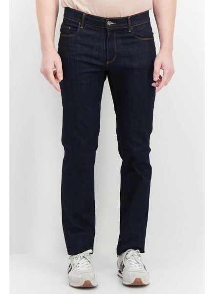 اشتري Men Regular Fit Solid Stretchable Denim, Navy Blue في الامارات