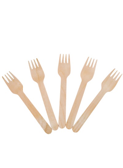 Buy 100 Pcs Disposable Forks Wooden Forks 100% Natural Wooden Disposable Cutlery Eco-Friendly in UAE