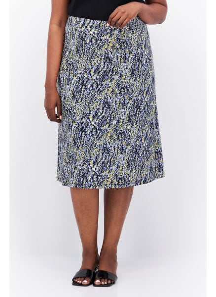 Buy Women Plus Size Allover Printed Midi Skirt, Blue Combo in UAE