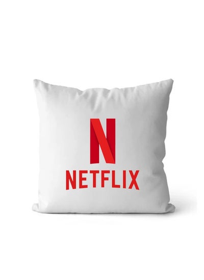 Buy Square pillow with Netflix print, white, size 40x40 cm in Saudi Arabia