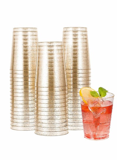 اشتري Gold Plastic Cups, 25pcs 10Oz Clear Cups Tumblers, Disposable Glitter Wedding,Thanksgiving, Party في السعودية