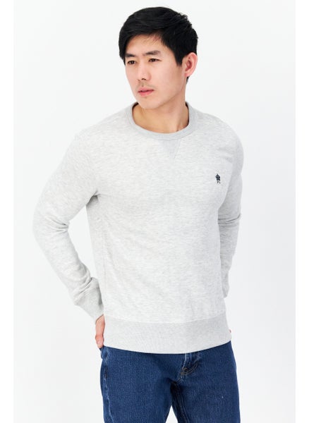 Buy Men Crew Neck Long Sleeves Brand Logo Sweatshirt, Light Grey in Saudi Arabia