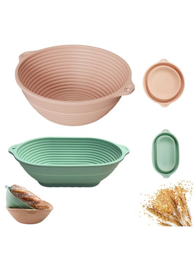 Buy Silicone Banneton Basket,9 inch Silicone Bread Proofing Basket,2 Pack Sourdough Baking Supplies Collapsible Proofing Bowl for Home Baking & Beginners making (Round Pink+Oval Green) in Saudi Arabia